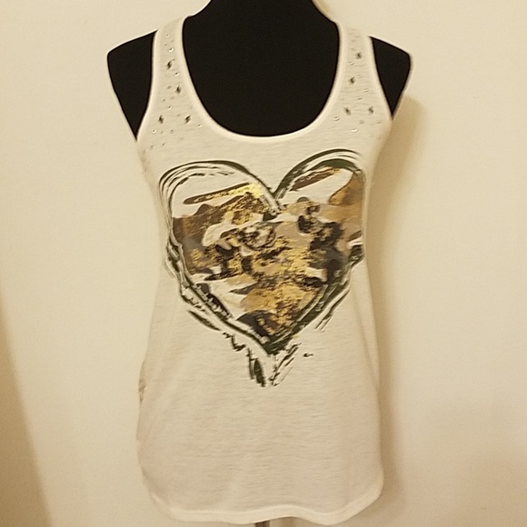 Almost Famous Tops - Skull lace razor back sparkling heart deacal